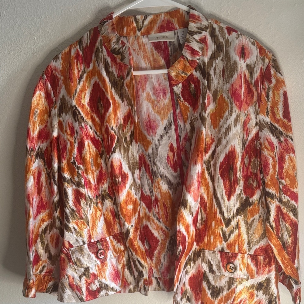 Chico's Vibrant Ikat Blazer in Red and Orange